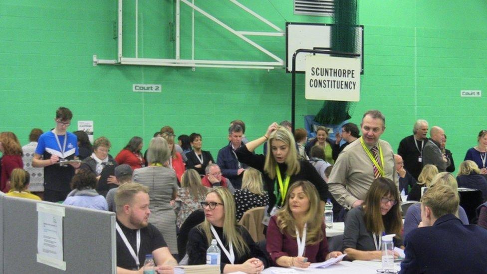 The podium at The Pods in Scunthorpe during the count in the 2019 General Election.