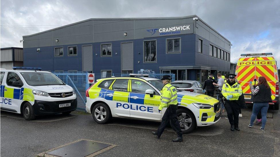 Police cars outside Cranswick Country Foods