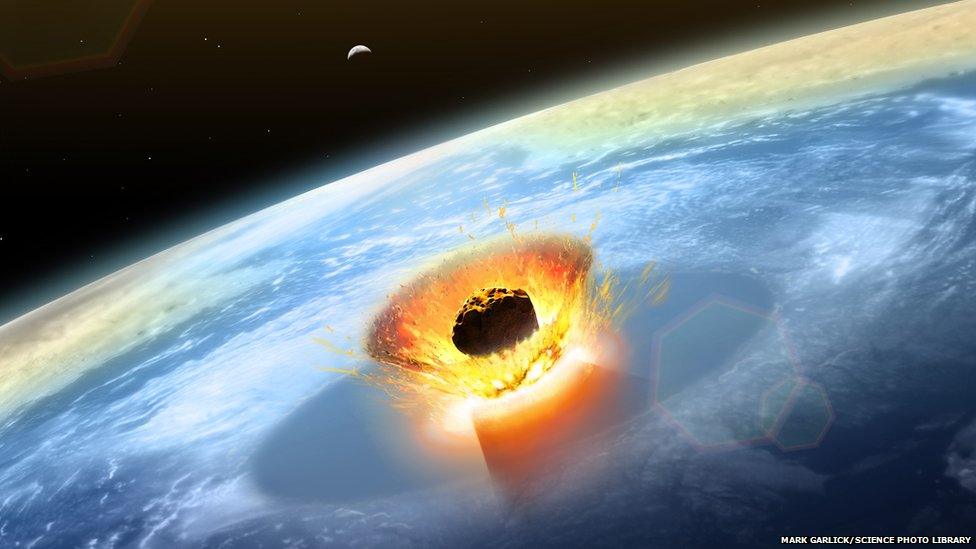 Artist's impression of asteroid hitting earth in Mexico