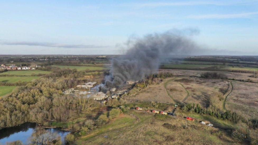 Aerial image of industrial unit fire in Braintree