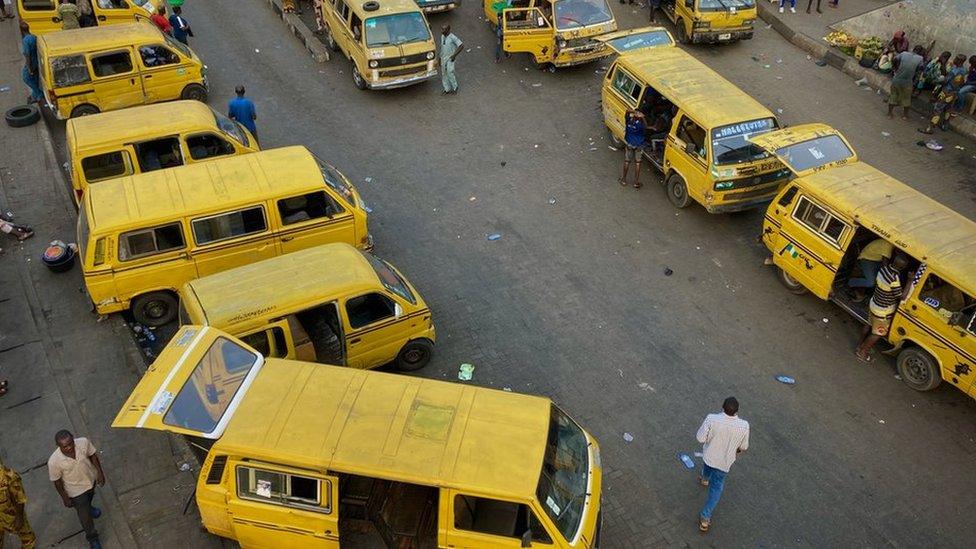 Stationery yellow buses