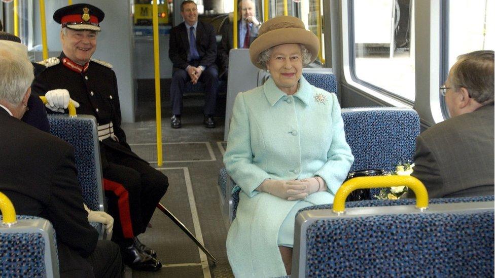 Queen Elizabeth II rides on the new Sunderland to Newcastle Metro Link after officially opening it at the Park Lane interchange, Sunderland.