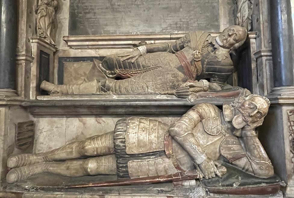 carved memorials in the church