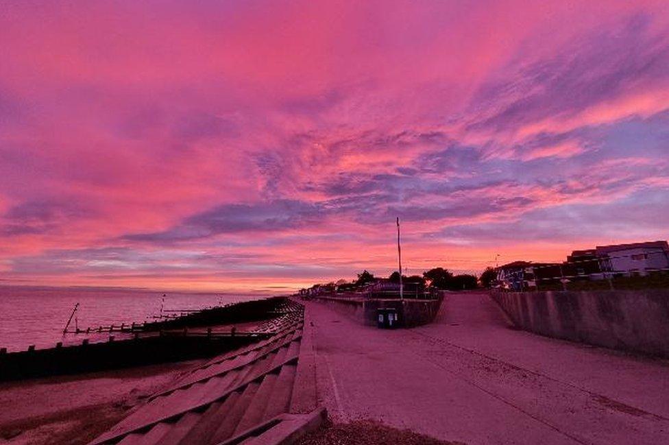 Red skies over Felixstowe, Suffolk