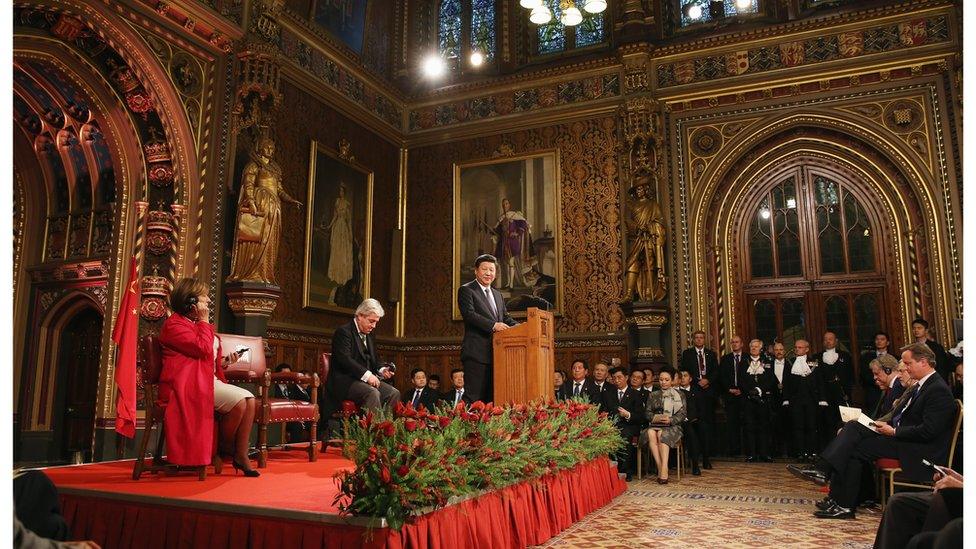 China's President, Xi Jinping addresses MPs and peers in Parliament's Royal Gallery