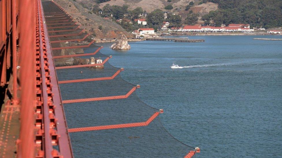 A view of a net designed to prevent suicides from the Golden Gate Bridge on 30 November in San Francisco, California.