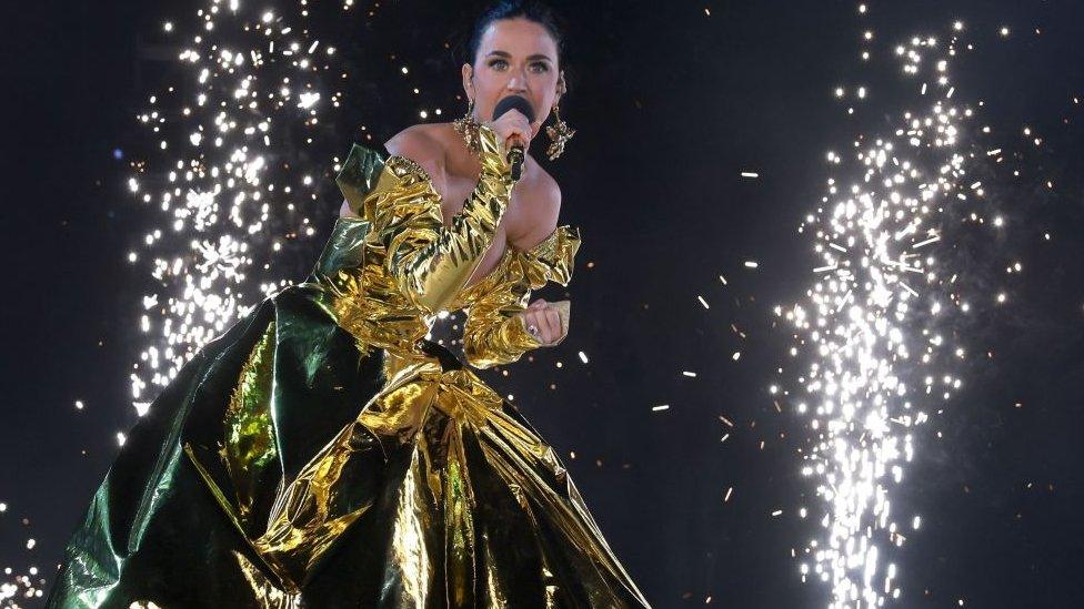 Katy Perry performs on stage during the Coronation Concert on May 07, 2023 in Windsor, England.