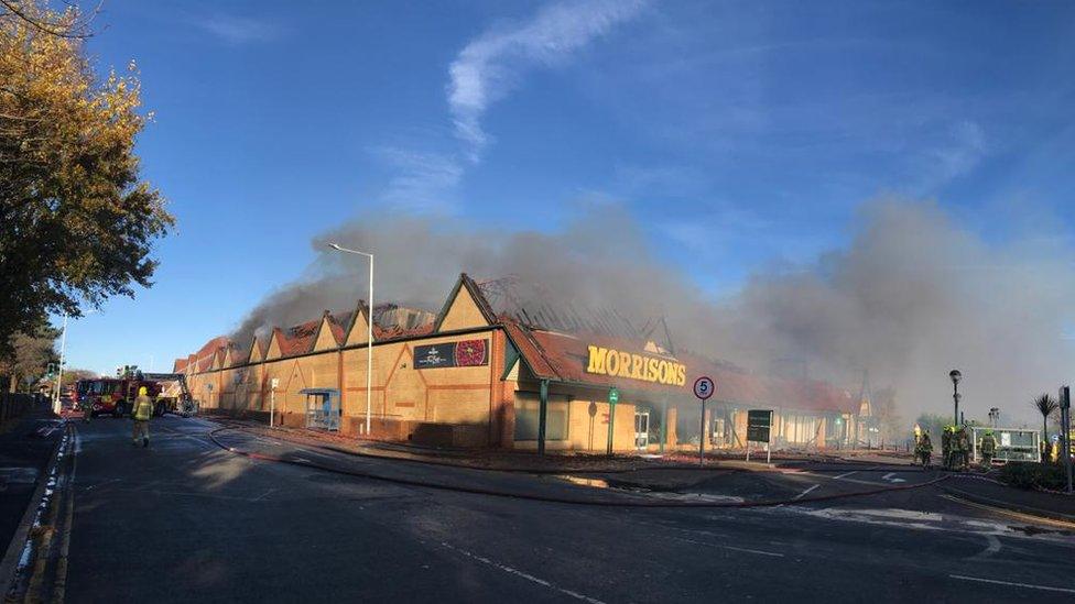 Burning supermarket