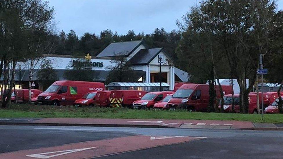 Post office vans outside Morrison's in Carmarthen