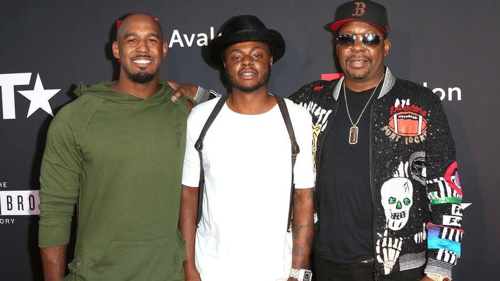 Landon Brown, Bobby Brown Jr, and Bobby Brown arrive at the Hollywood premiere of The Bobby Brown Story in 2018