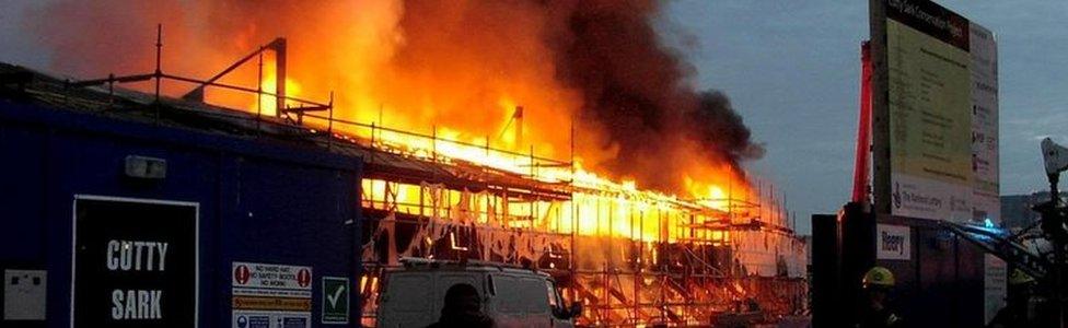 Cutty Sark is ablaze in London. Photo: May 2007