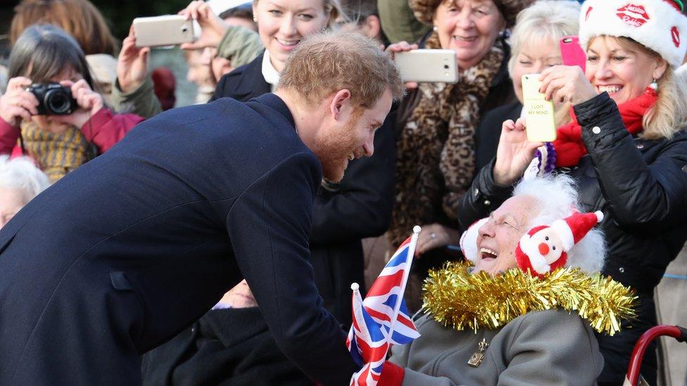 Prince Harry with well-wishers at Sandringham in 2016