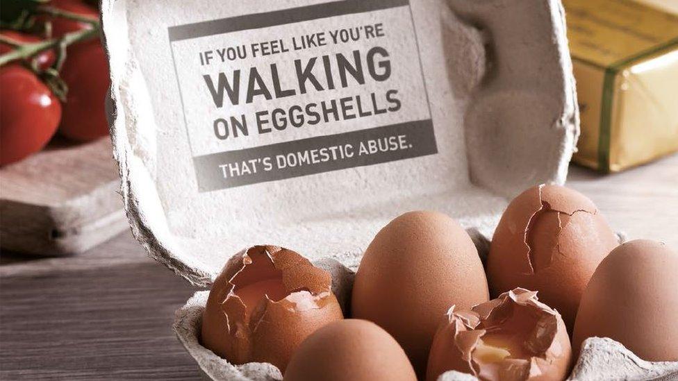 The message of the PSNI's domestic abuse Christmas campaign: 'If you feel like you're walking on eggshells, that's domestic abuse'.