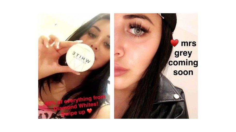 Marnie Simpson holding teeth whitening product