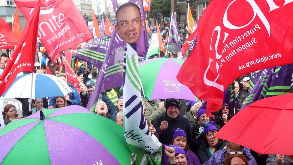 Strikers protest outside Belfast City Hall