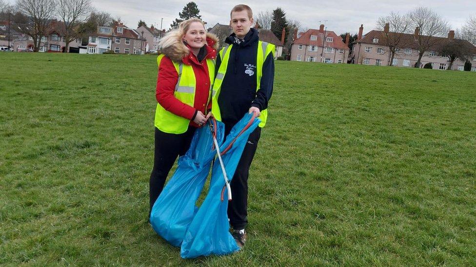 Jac Danielle litter picking with her brother