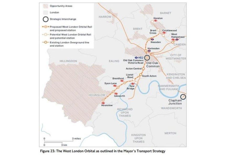 The West London Orbital as outlined in the mayor's Transport Strategy