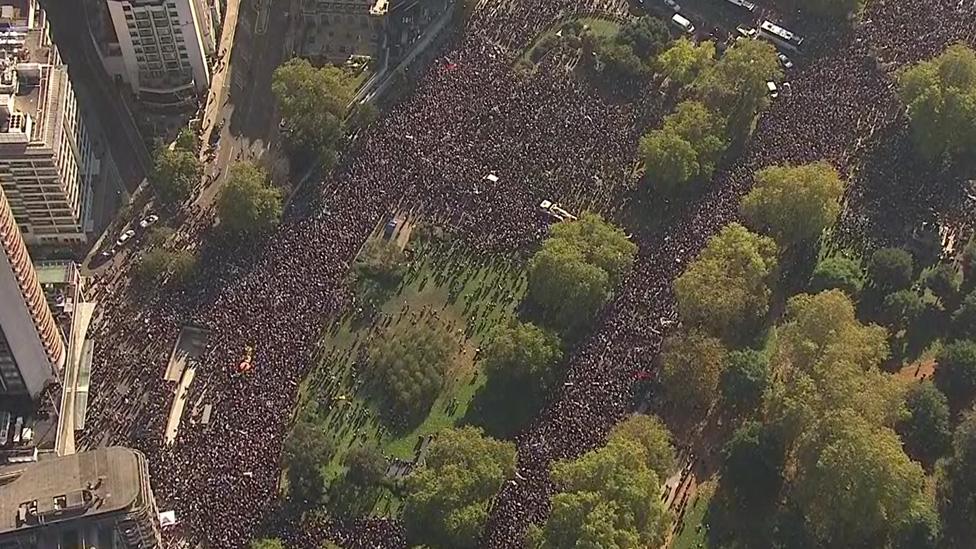 Aerial shot of the People's Vote march in central London