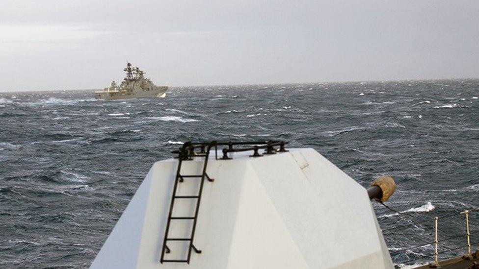 The Russian destroyer Vice Admiral Kulakov seen from HMS Somerset