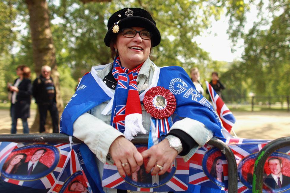 Jane Giannoulas from San Diego waiting outside Buckingham Palace