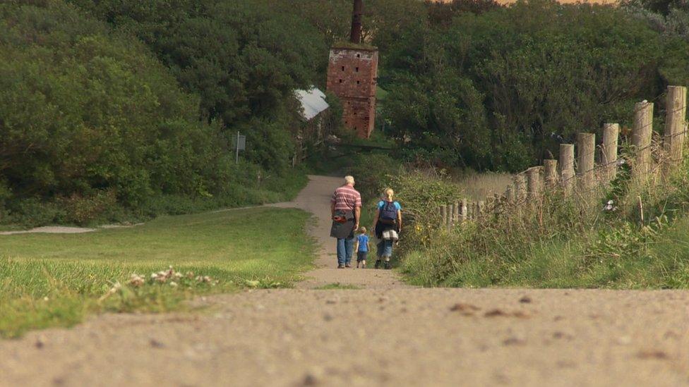 Walkers on Somerset coast path