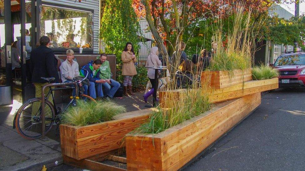 Street seats near Portland's Alberta Arts District