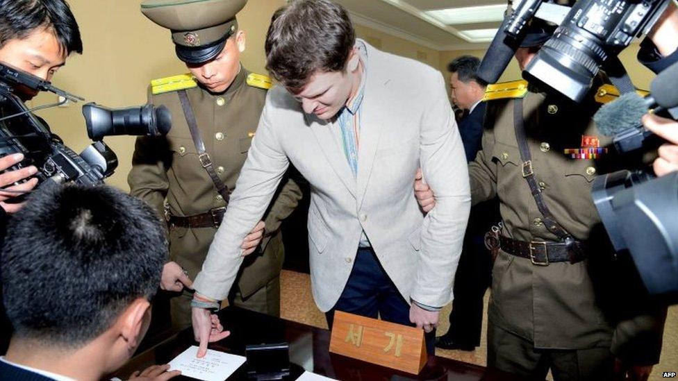 Official photo of trial of Otto Warmbier 16/03/2016