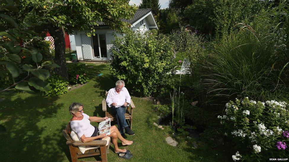 Pensioners enjoying the sunshine in a Berlin allotment