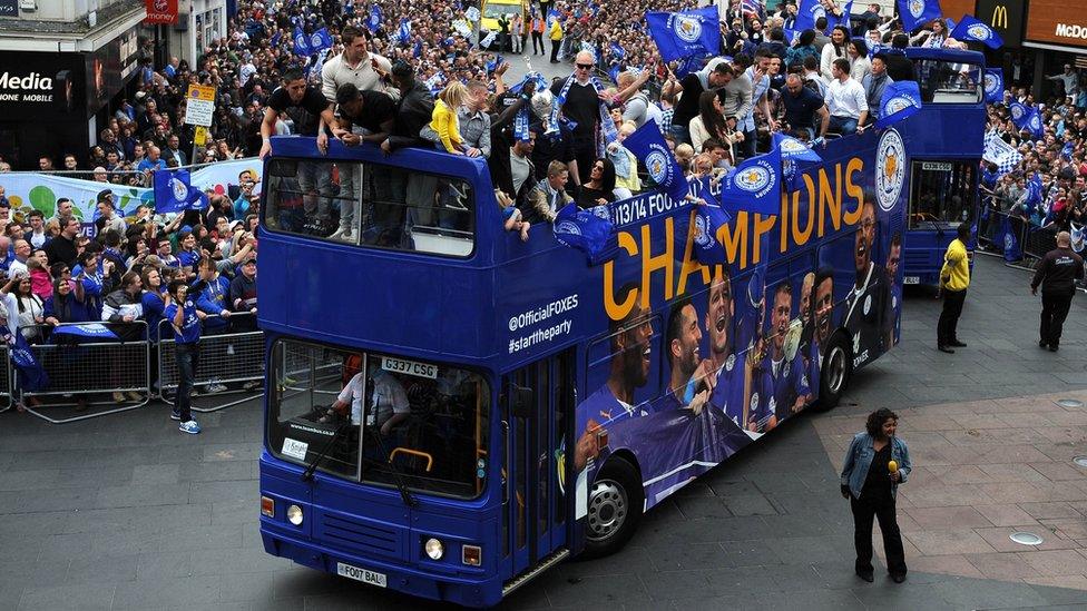 Open top bus parade in Leicester