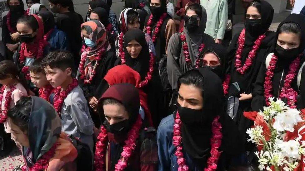 Afghan women footballers arriving in Pakistan after the Taliban takeover in September 2021