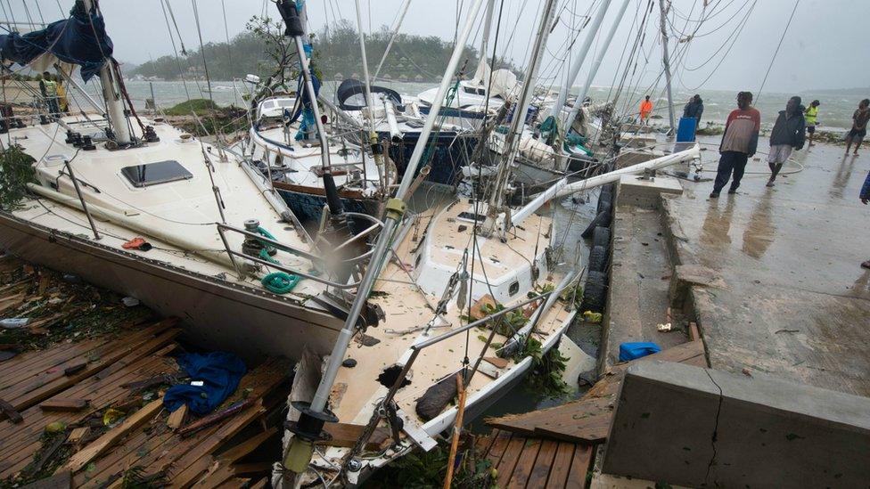 Damaged boats in Port Vila in the aftermath of Cyclone Pam in March 2015