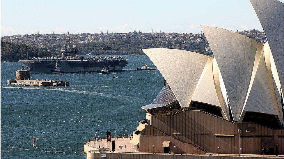 The US Kittyhawk arrives in Sydney Harbour in 2007