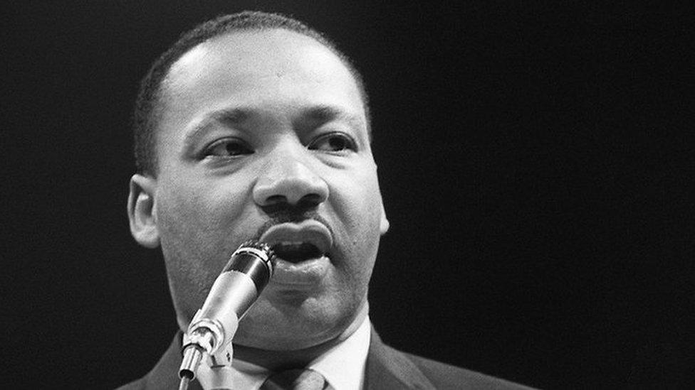 Clergyman and civil rights campaigner Martin Luther King delivering a speech