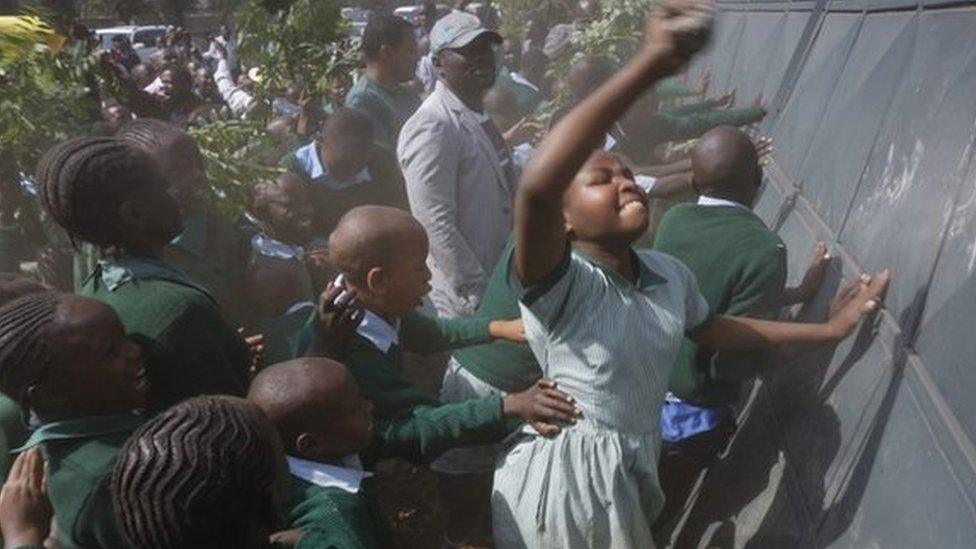 Pupils protesting at Lang'ata school