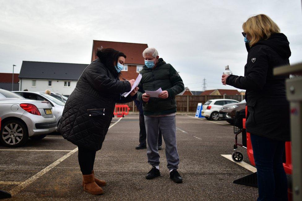 Dennis Yeomans arriving for his vaccine