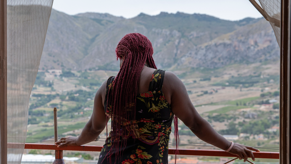 A Nigerian woman at a shelter for trafficked women in Sicily, Italy