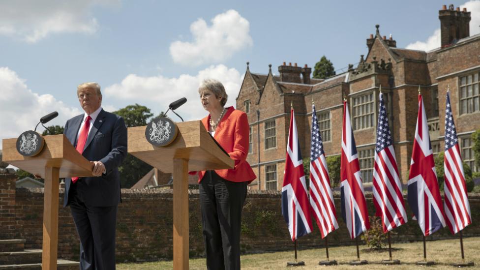 Theresa May and Donald Trump hold a joint news conference at Chequers