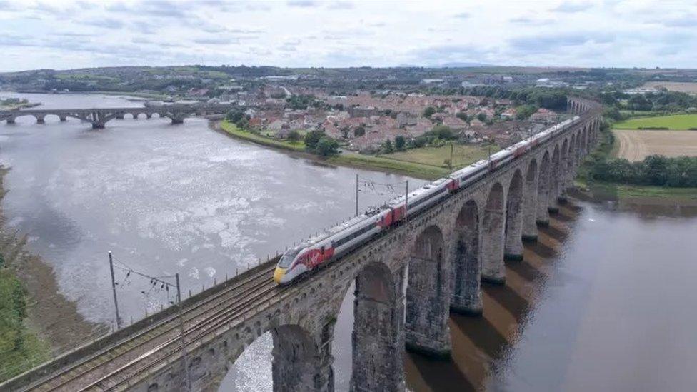 Azuma train on Royal Border Bridge, Berwick