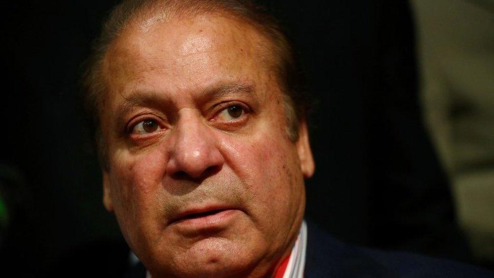 Nawaz Sharif at a news conference in London in 2018