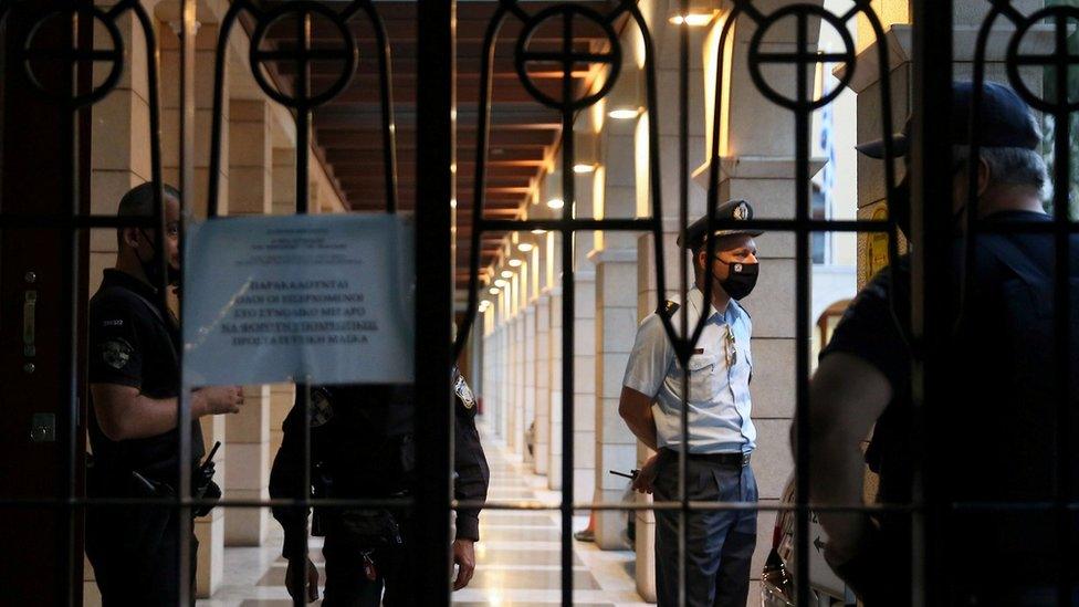 Police at Petraki Monastery