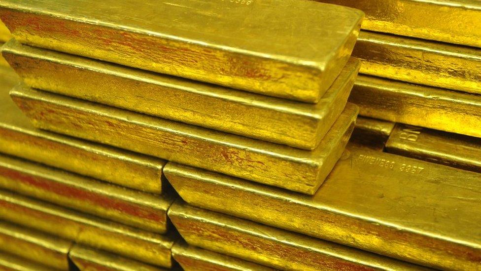 Gold bars are seen at the Czech Central Bank on September 05, 2011 in Prague.