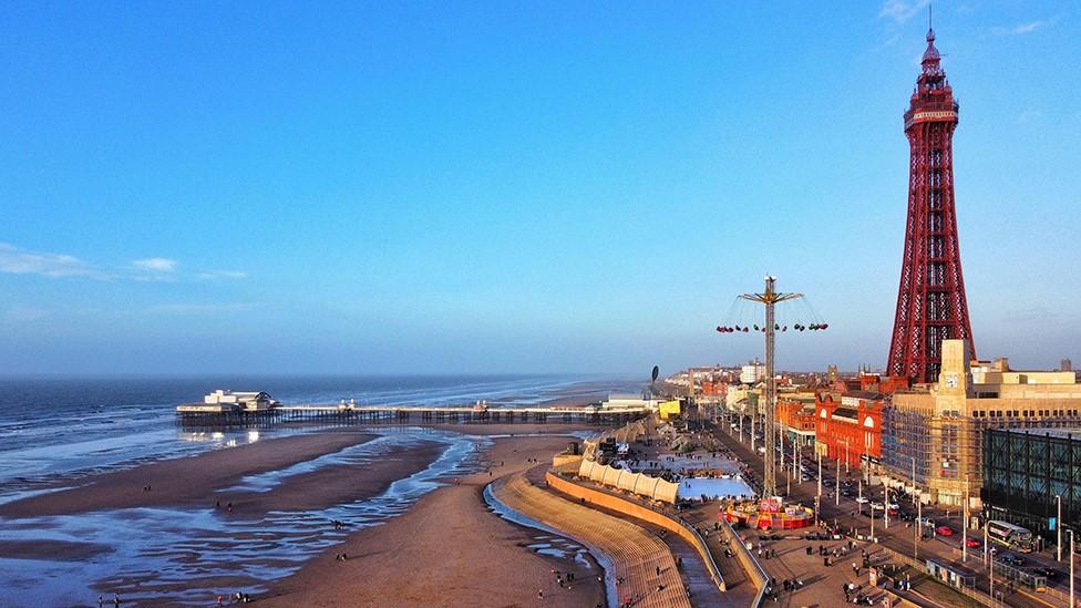 The sun setting over Blackpool beach