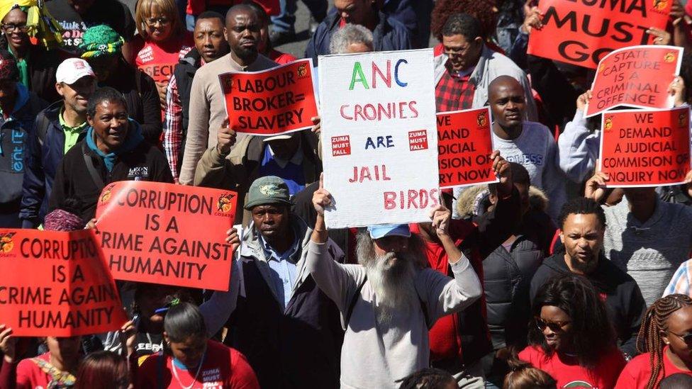 Cosatu members march against corruption and state capture on September 27, 2017 in Cape Town, South Africa.