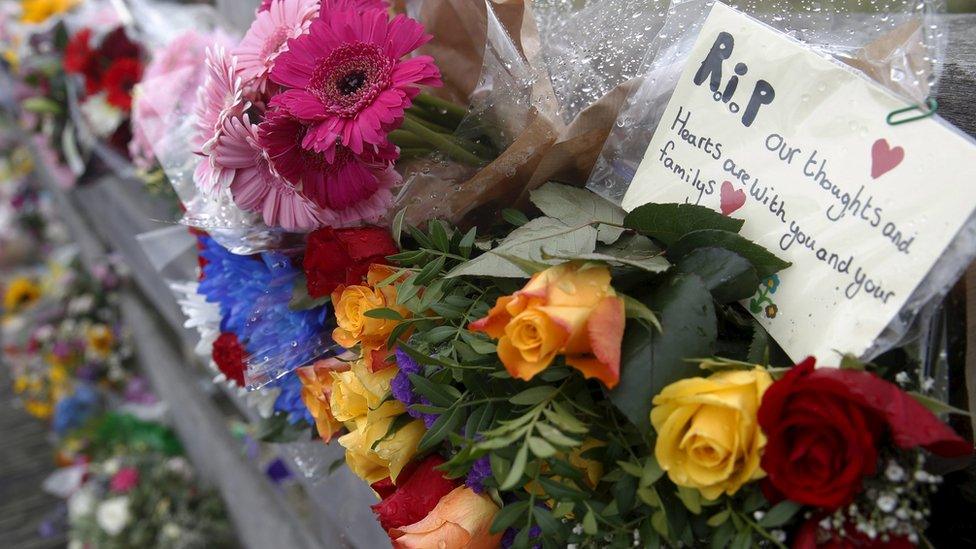 Flowers and message left at Shoreham toll bridge