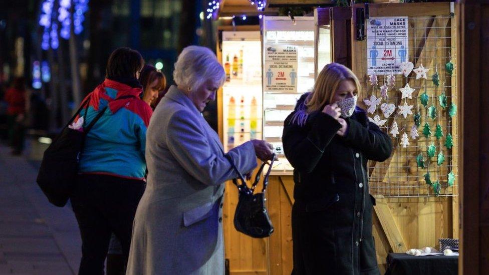 Shoppers browsing the Cardiff's Christmas market