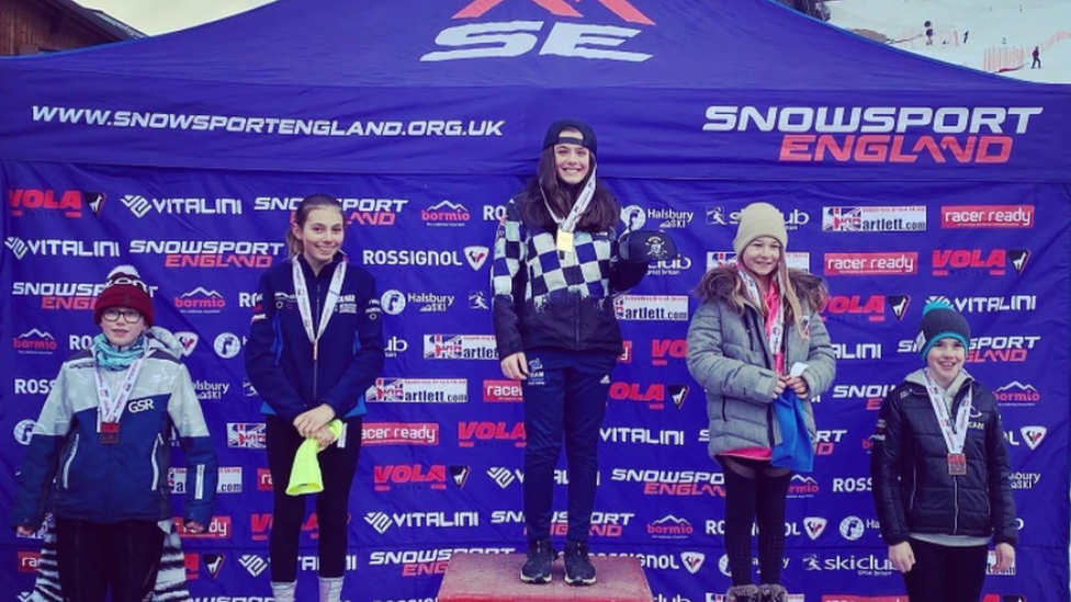 Lowri on the podium after winning slalom