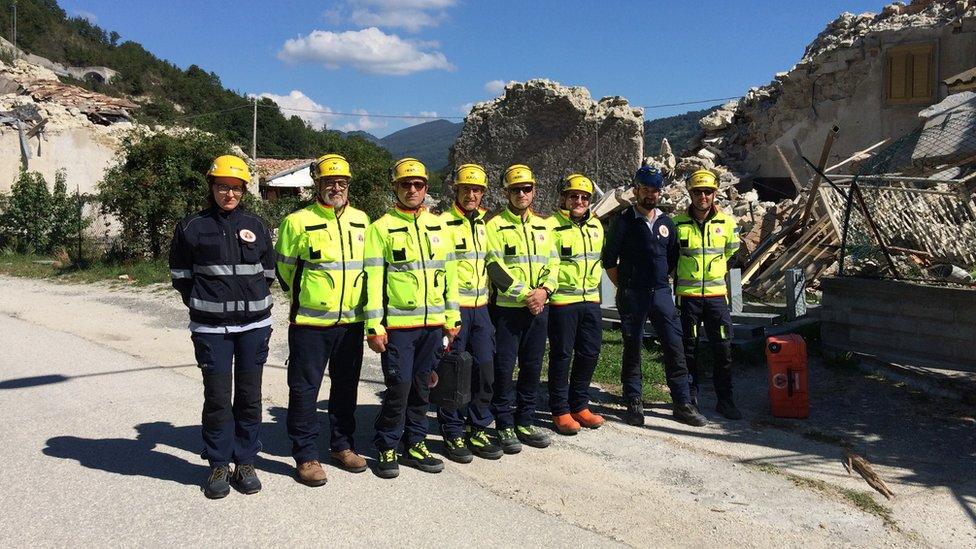 Francesco Lusek with his team in Pescara del Tronto, 26 September 2016