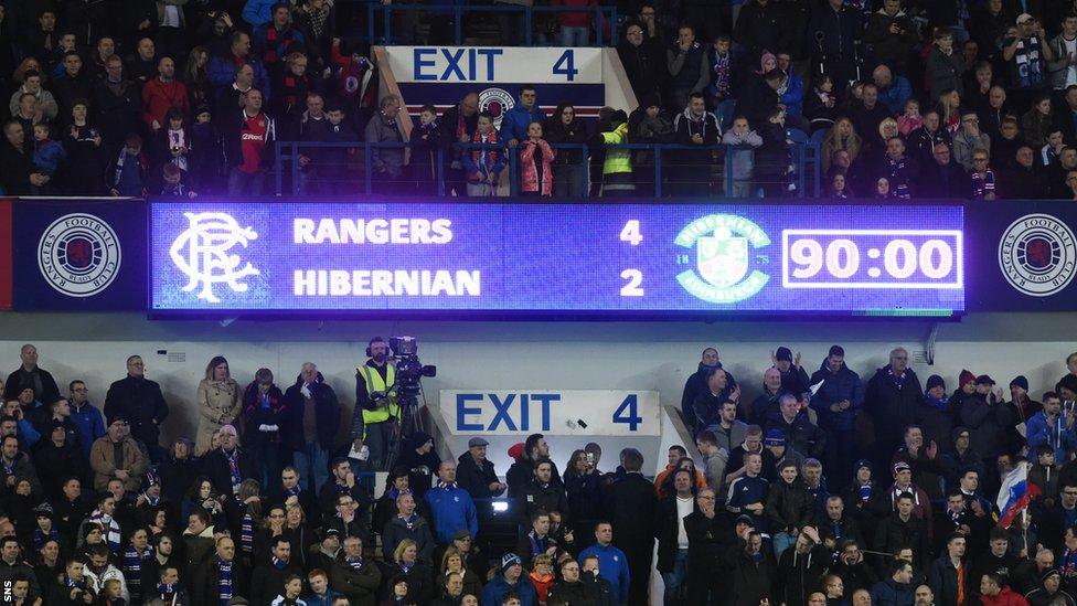 Ibrox scoreboard, Rangers v Hibernian