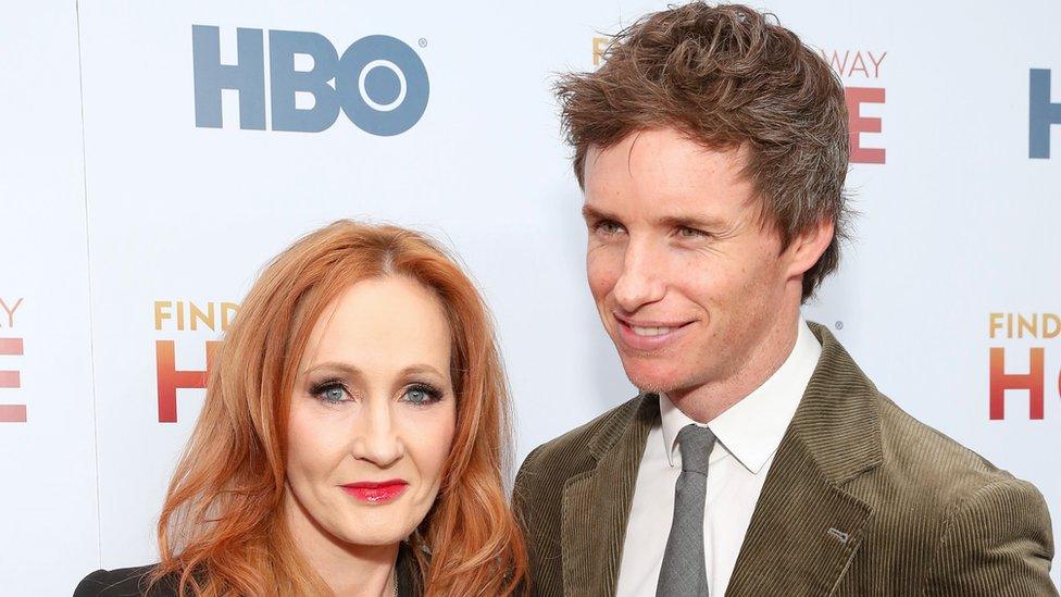 JK Rowling with Eddie Redmayne in 2019