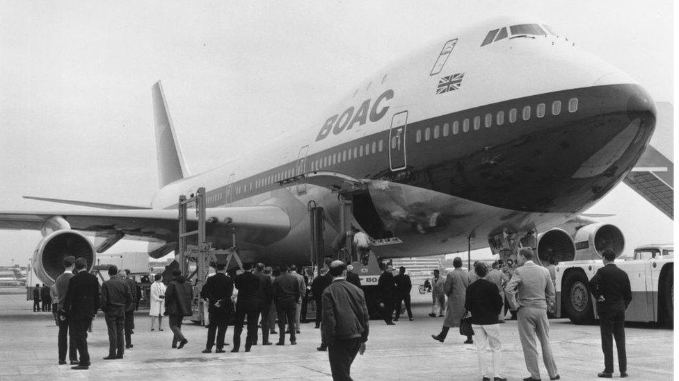 The first Boeing 747 to be operated by BOAC arrives at London's Heathrow Airport in May 1970.